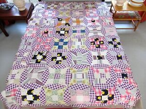 Vintage All Cotton Machine Pieced IMPROVED NINE PATCH Quilt TOP 84" x 65"; Good!
