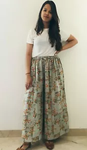 Wide Flare Handblock Print Palazzo Summer Trousers Indian Yoga Pants free Size - Picture 1 of 4