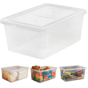 Clear Plastic Storage Box Bin 4.25 Gal with Snap Lid Organizer Container Tidy - Picture 1 of 9