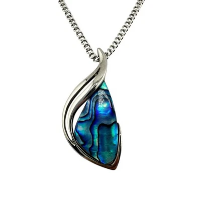Collar Azul Verde Paua Shell Nuevo Zealond Abulón Moderno Tono Plata 18" Foto 1 de 4