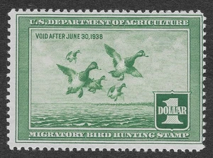 MMK Philatelie: US Scott #RW4 POSTFRISCH Entenmarke $1 Scaup Ducks nehmen Flug SCV $300 - Bild 1 von 2