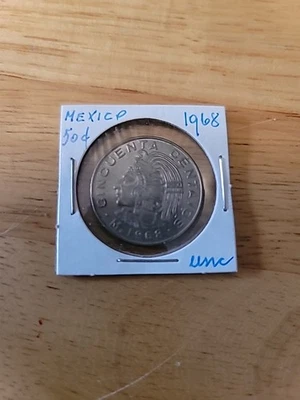 Moeda mexicana 1968 Cincuenta Centavos (50 centavos), Cidade do México, unc 5 - Imagem 1 de 2