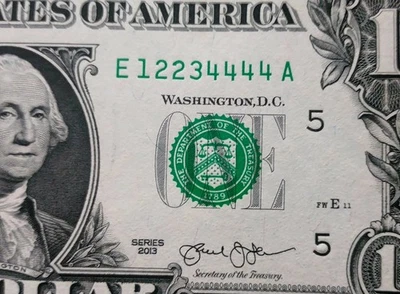 2013 Uncirculated FANCY Serial ONE Dollar LADDER 12234444 - Image 1 of 3