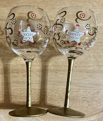 NEW Pfaltzgraff Holiday Christmas Gold Balloon Wine Champagne Goblets Glasses 2 - Image 1 of 4
