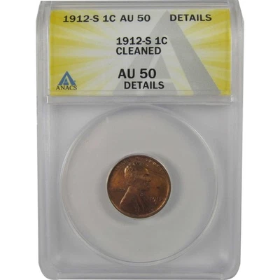 1912 S Lincoln Wheat Cent AU 50 Details ANACS Penny 1c Coin SKU:I22294 - Image 1 of 4