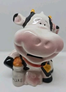Black And White Cow Piggy Bank Made Of Porcelain Height 6 Inches "Milk" - Picture 1 of 6