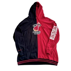 Felpa con cappuccio pullover Mitchell & Ness Miami Heat nero rosso legno duro classico spacco 5XL - Foto 1 di 15