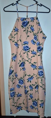 Atmos & Here Womens Peach Blue Floral Print Halter Mini Dress Size 8 - image 1 of 4