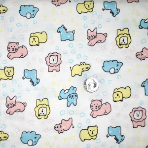 Vtg Juvenile Nursery BABY ANIMALS in PINK BLUE YELLOW 62"L FLANNEL Novelty Print - Picture 1 of 5