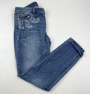 Michael Kors Women’s Size 36x30 White Studded Skinny Blue Denim Jeans - Picture 1 of 10