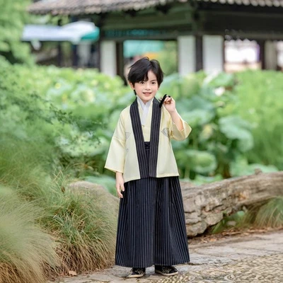 3-Piece Set, Kids Boy Japanese Kimono Suit Hakama-Style Performance Costume — 第 1/4 张图片