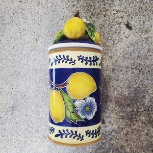 Blue Sky Lemon Canister Jar Ceramic Fruit Lid Hand Painted 2017 Adertha Goldminc - Picture 1 of 8