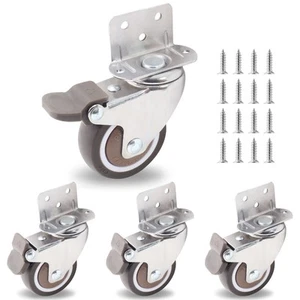 4 Pcs 2 Inch L-Shaped Swivel Plate Casters with Brake, TPE Rubber Mute Wheels... - Picture 1 of 7