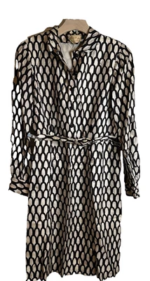 Vestido camisero vintage geométrico de seda talla pequeña años 60 hecho a mano con bolsillos Foto 1 de 4