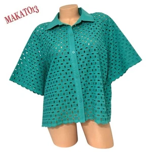 WORTHINGTON Women’s Size XXL Short Sleeves Collared Button Up Blouse Green Shirt - Picture 1 of 8