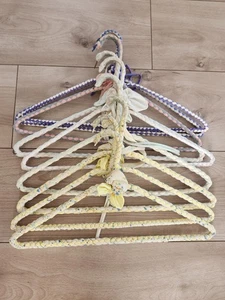 Vintage Set of 9 Colorful Crochet Knitted Yarn Covered Wire Hangers Hand made - Picture 1 of 5