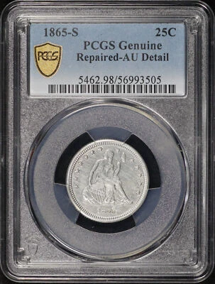 1865-S Seated Liberty Quarter PCGS AU Details Repaired - Image 1 of 2
