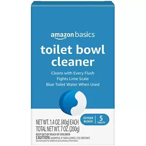 Amazon Basics Toilet Bowl Cleaner Blue Tablets with Oxygen Bleach Unscented 5... - Picture 1 of 6