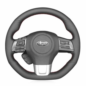 Top Black Leather Steering Wheel Stitch-on Wrap Cover For Subaru WRX STI 15-20 - Picture 1 of 9