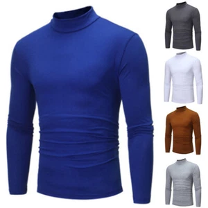 Men's Shirt Turtle Casual Tops Solid Sleeve Slim Size Fit Long Neck Plus - Picture 1 of 15