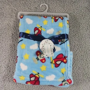 ZAK & ZOEY BLUE AIRPLANE & STAR BABY BOY BLANKET 30"X30"