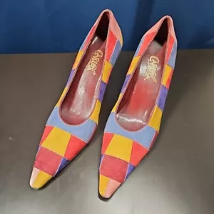 Carlos Santana Shoes Pumps Patchwork Suede Leather Heels Size 6M EUC - Picture 1 of 17