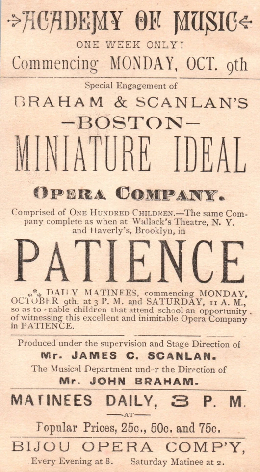 Braham Scanlans Opera Company Victorian Trade Card - Image 1 of 3