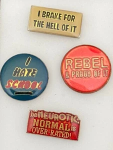 Vintage 80s Enamel Pins Set of 4 I Hate School Brake Rebel Neurotic - Picture 1 of 12