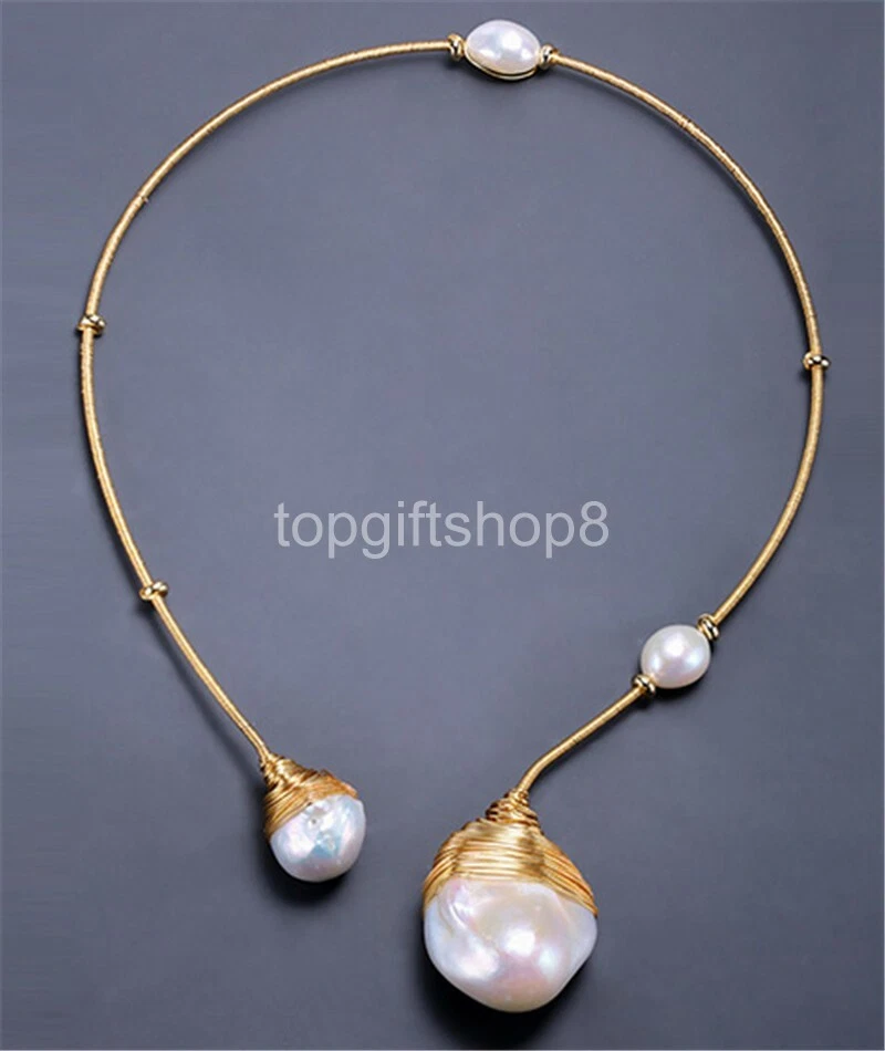 14k Gold & Pearl Unique Designs Baroque Pearl Necklace 41-43cm Choker necklace - Image 1 of 1