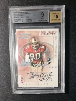 2001 QUANTUM LEAF ALL-MILLENNIUM MARKS JERRY RICE HOF 12/100 BGS 9 AUTO 10 RARE - Image 1 of 2