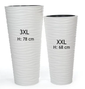 Blumenkübel Slim Rund Welle Pflanzkübel Hoch Blumentopf weiß SET 2: XXL + 3XL - Bild 1 von 7