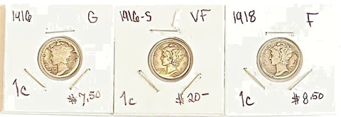 1916, 1916-S, 1918 (3) Mercury Dimes, US Coin Cover