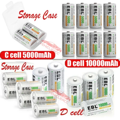 Lot of EBL C D Cell / C D Size Rechargeable Batteries 500OmAh 1000OmAh 1.2V NiMh - Image 1 of 4