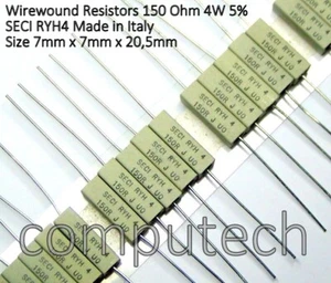 5 pezzi 150 Ohm 4W 5% Resistenze a filo avvolto SECI RYH 4 Italy made 150Ohm 4W - Imagen 1 de 2