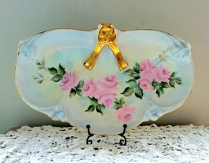 Limoge France Porzellan rosa Rosen Gold Herzgriff Leckerbissen Tablett 1900 unsigniert - Bild 1 von 12