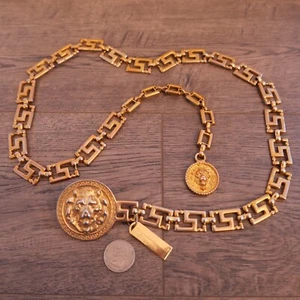 The Limited VTG Gold Tone Lion Head Chain Link Waist Belt Greek Key !!! - Picture 1 of 3