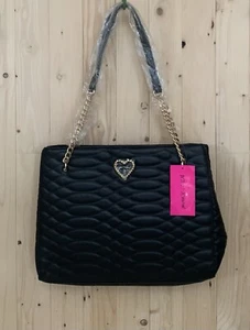 Borsa a tracolla Betsey Johnson nera trapuntata nuova con etichette - Foto 1 di 7