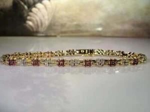 10.80Ct Round Cut Lab Created Ruby Bracelet 14K Yellow Gold Plated - Picture 1 of 4