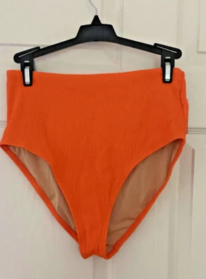 NUEVO Pantalón de Bikini de Natación Antiguo Azul Marino Cintura Alta Acanalado Texturizado Naranja Talla M Foto 1 de 3