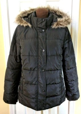 Chaqueta acolchada STJohn's Bay L negra manga larga capucha bolsillos con cremallera nueva sin etiquetas $230 Foto 1 de 4