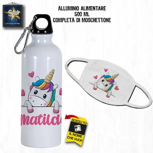 BORRACCIA E MASCHERINA PER BAMBINI 500 ML PERSONALIZZATA CON NOME ALLUMINIO - Picture 1 of 1