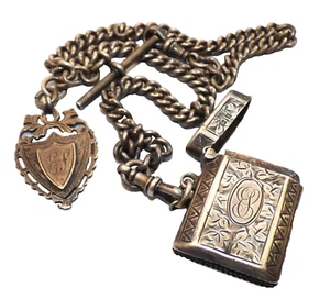 CATENA VITTORIANA ARGENTO STERLING 1886 DOPPIA ALBERT, 1904 FOB & 1908 VESTA 75,3g - Foto 1 di 5