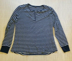 Twin Boat Women MEDIUM Navy White Stripe lightweight 4 button sweater Cot-blend - Picture 1 of 4