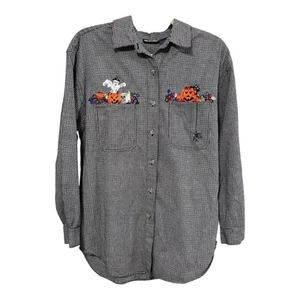 SOLUTIONS HALLOWEEN SHIRT KNOPF BESTICKT KÜRBIS GESPENST SPINNE DAMEN M - Bild 1 von 5