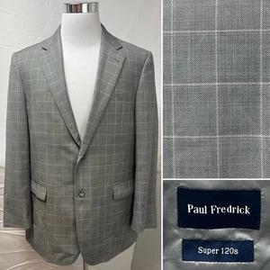 Paul Fredrick Men's 43R Gray Pink Plaid 2-Button Blazer Jacket - Picture 1 of 7