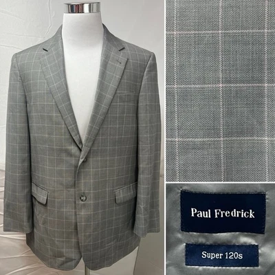 Paul Fredrick Men's 43R Gray Pink Plaid 2-Button Blazer Jacket - Image 1 of 4