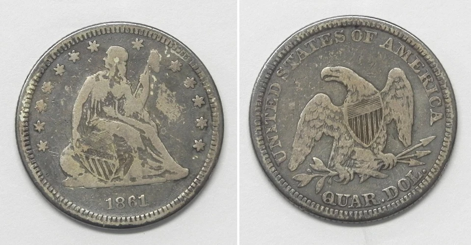 X7074  1861 Liberty Seated Quarter 25c, F/VF, Civil War Year - Image 1 of 1