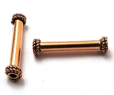 50 PCS 23X3MM SOLID COPPER BALI TUBE BEAD ANTIQUE COPPER 375 - Image 1 of 3