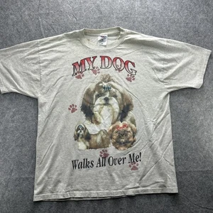 Camisa de Colección Shih Tzu Perro Para Hombres XL Gris Gráfico Mi Perro Camina Por Todas Me Años 90 - Imagen 1 de 17