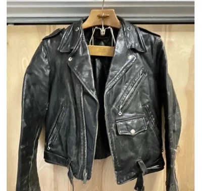 BRENT 1950s Windward Perfecto Black Leather Jacket Gripper Conmar Zipper USA 38 - Image 1 of 4